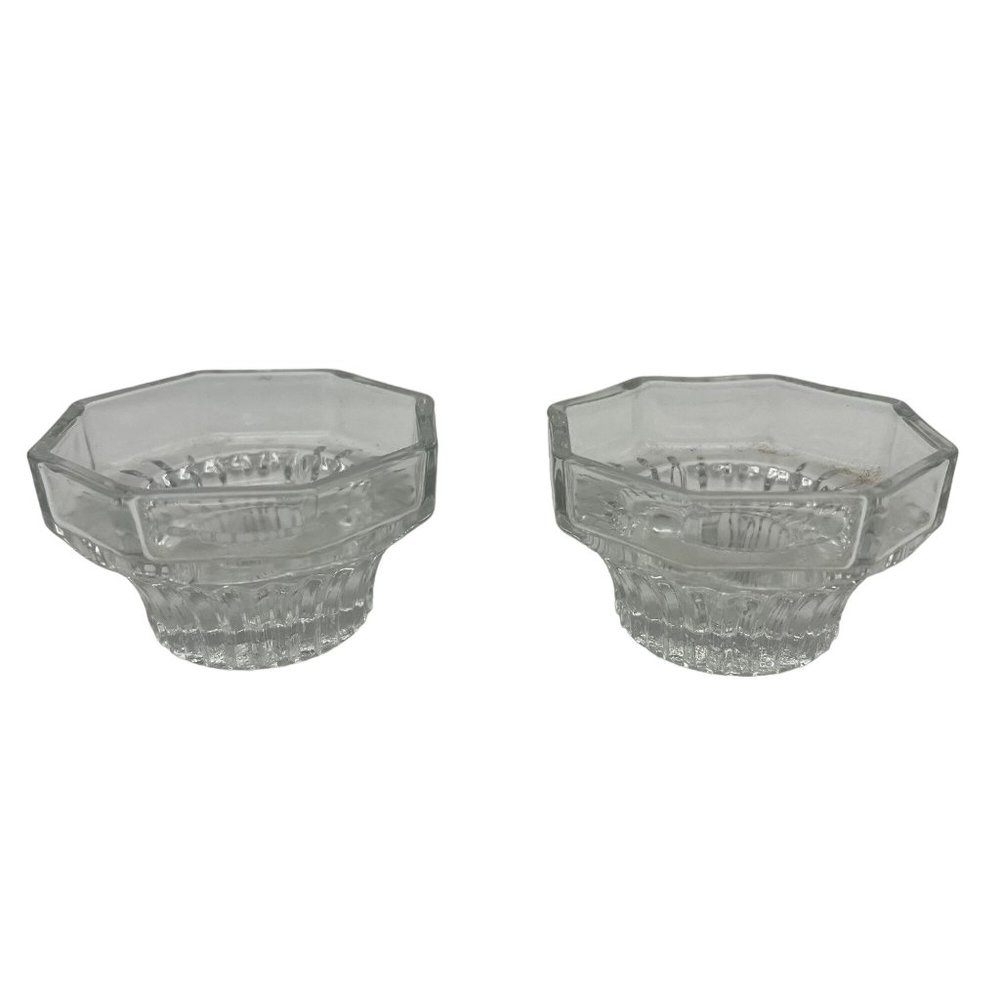 Pair Kig Glass Candle Holders Indonesia 3" x 1.75" Ribbed Pattern